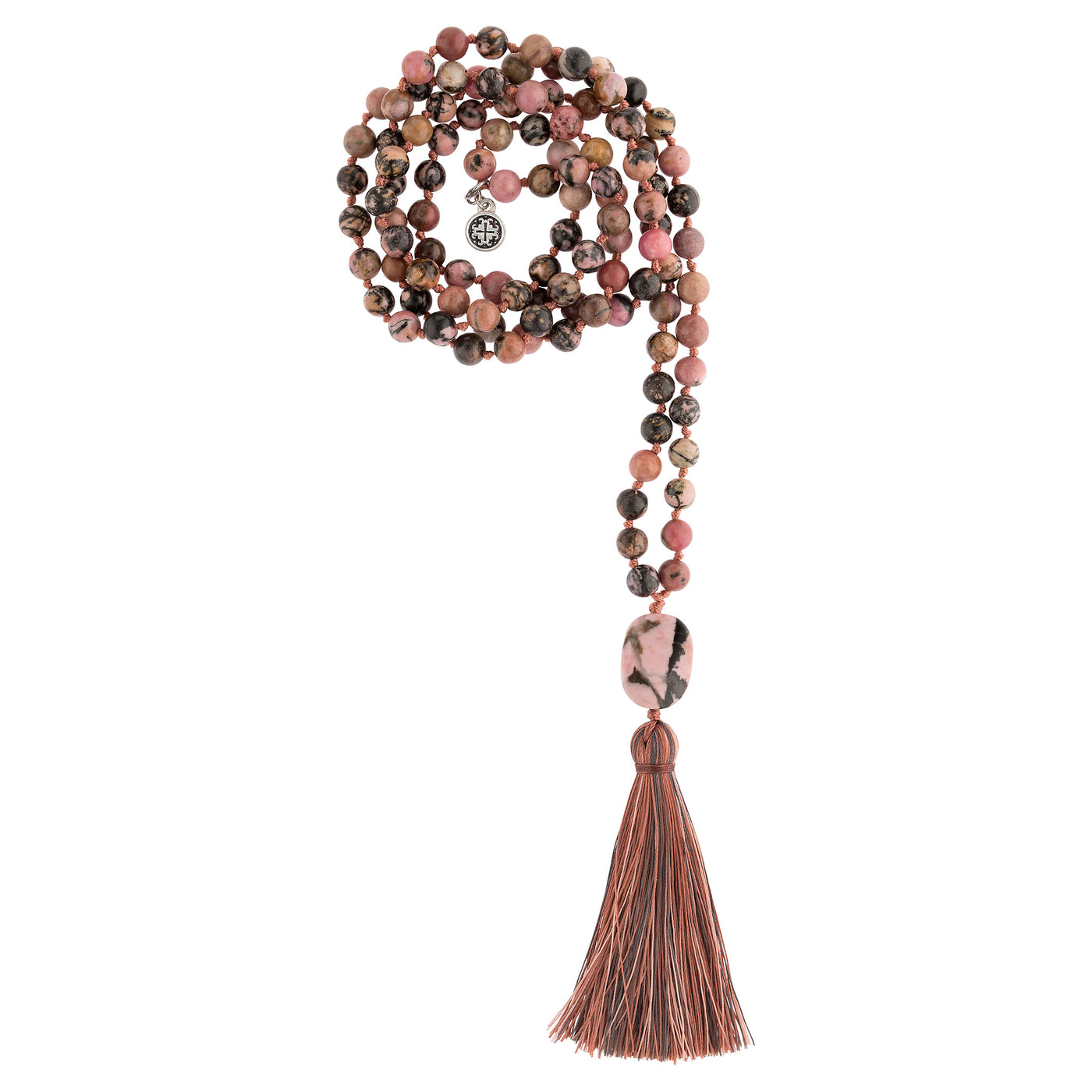 COMPASSION: Rhodonite Calming Stone 108 Bead Hand-knotted Mala Necklace (6mm)
