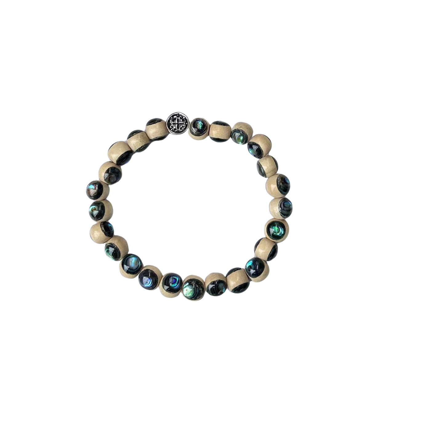 PĀUA MALA-Abalone Shell and Whitewood Unisex Stretch 6mm Bracelet