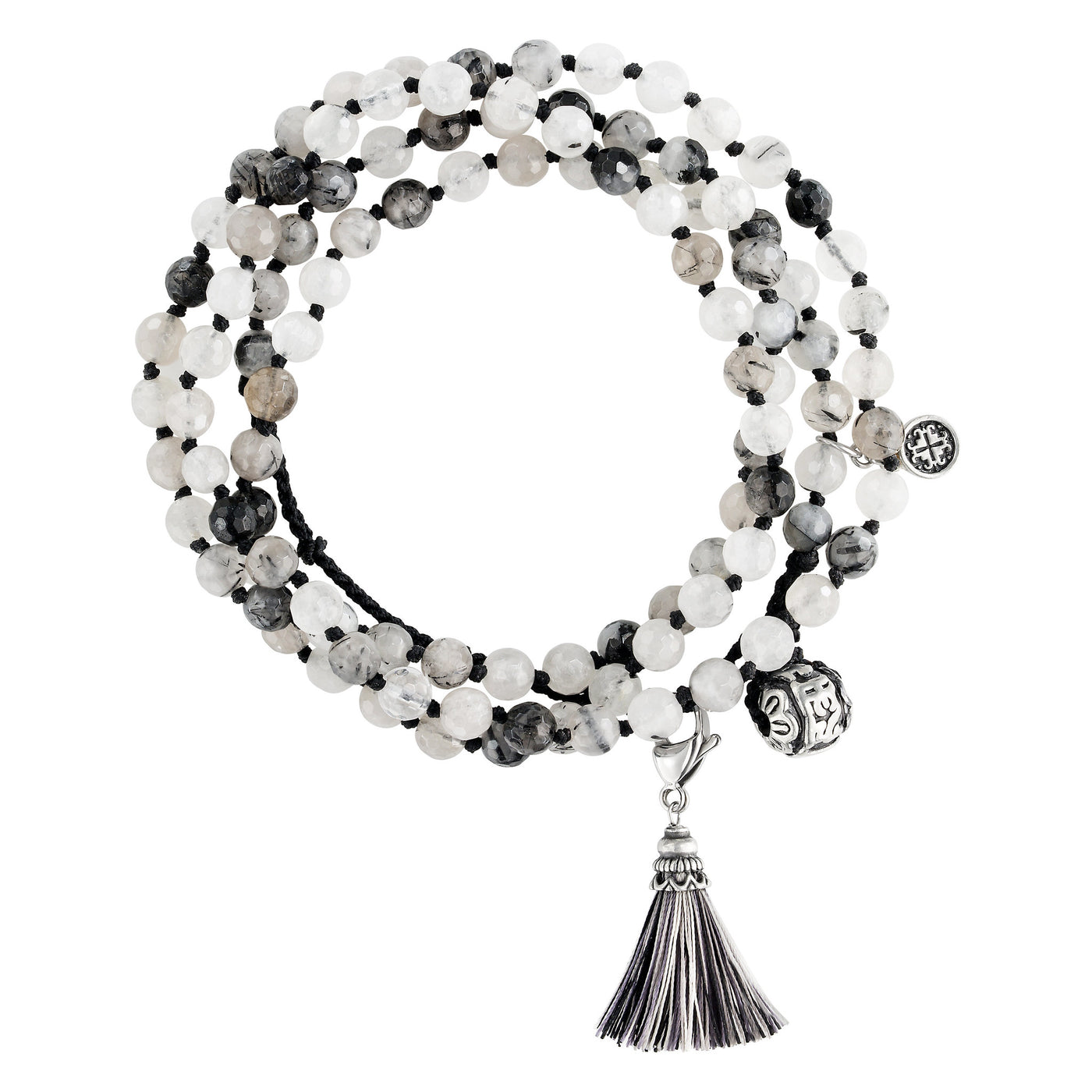 HEALING: Black Rutilated Quartz Faceted 108 Bead Hand-Knotted Adjustable Wrap Mala