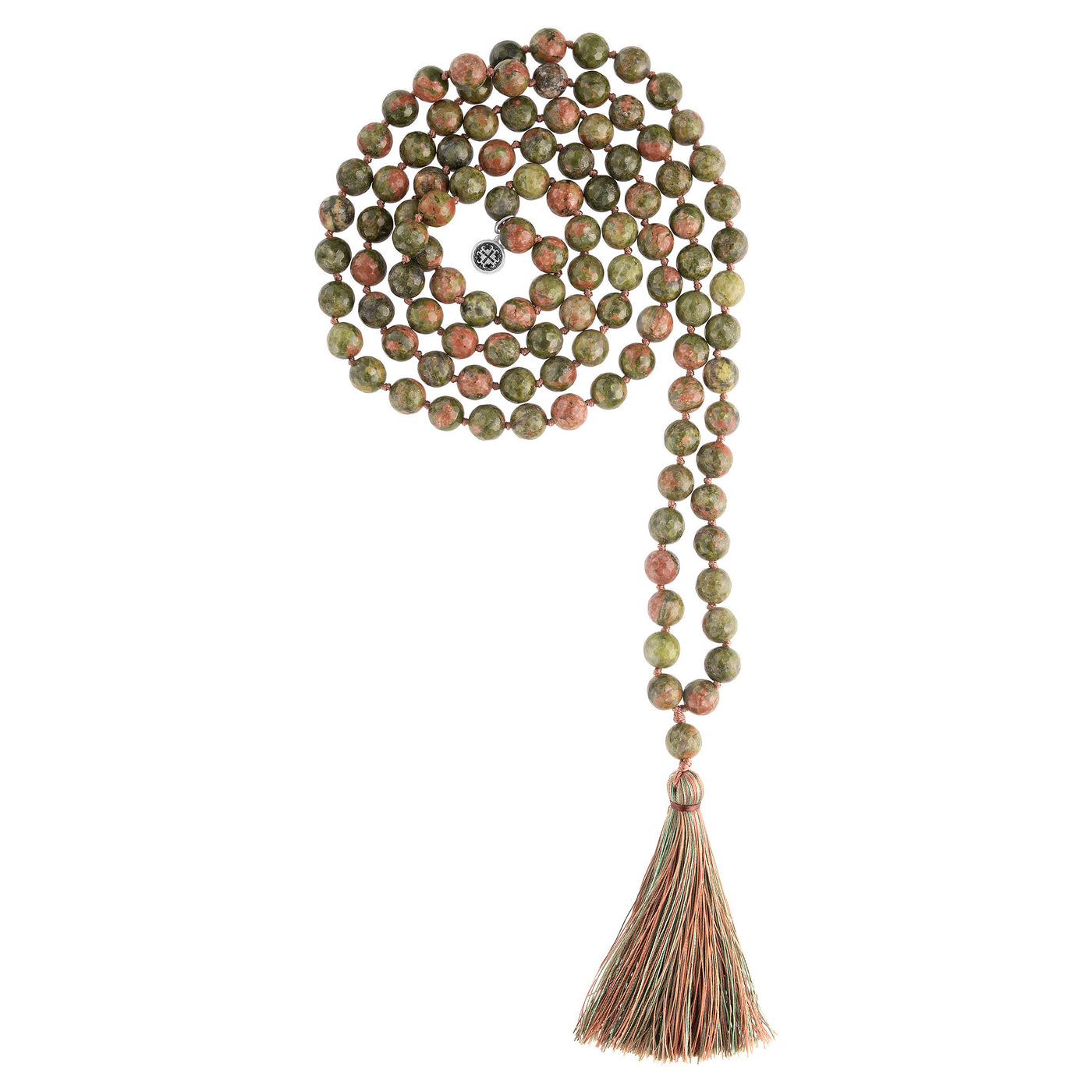 HEALING: Unakite Faceted 108 bead Hand-knotted Mala 8mm