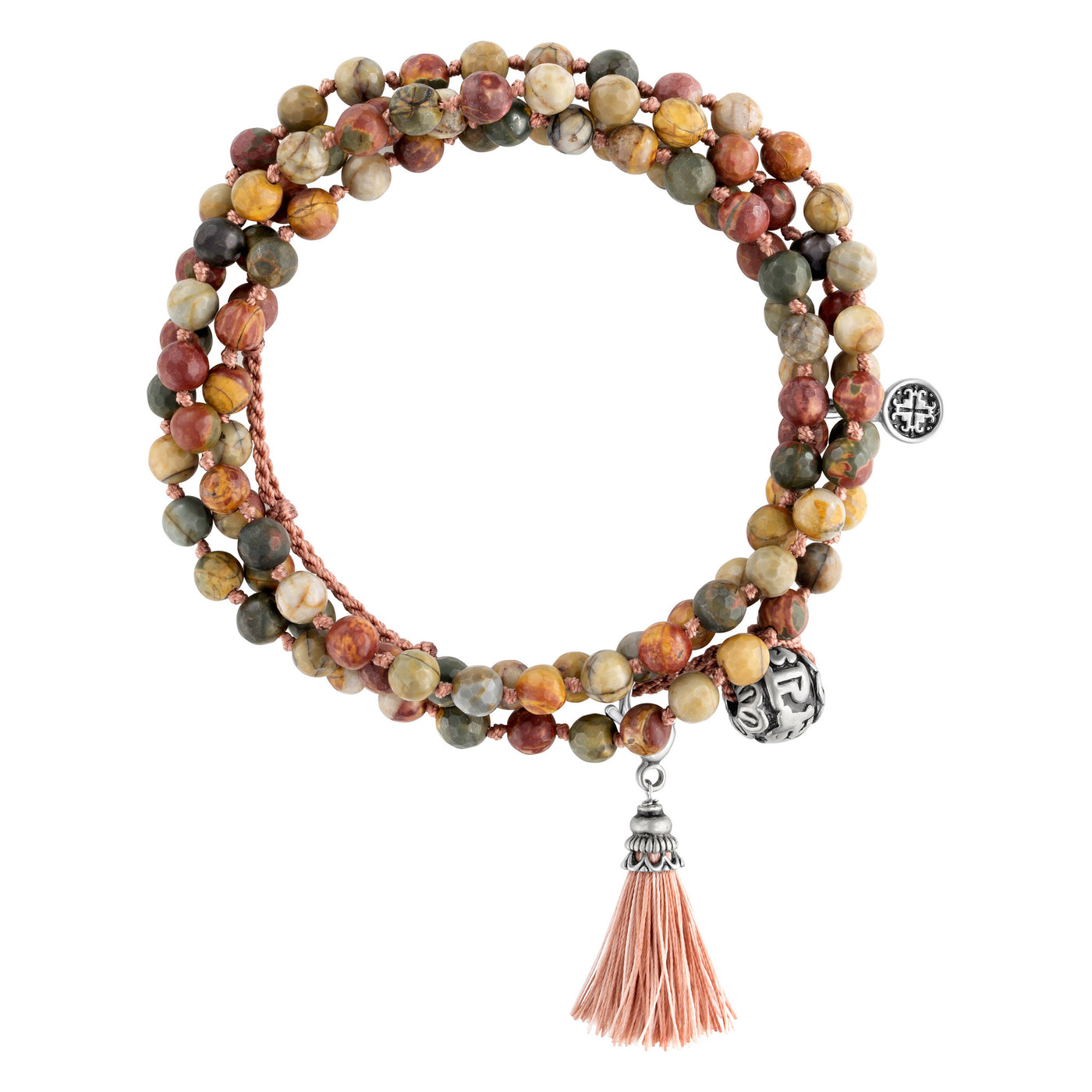 RELAXATION: Red Creek Jasper Faceted 108 Bead Hand-Knotted Adjustable Wrap Mala