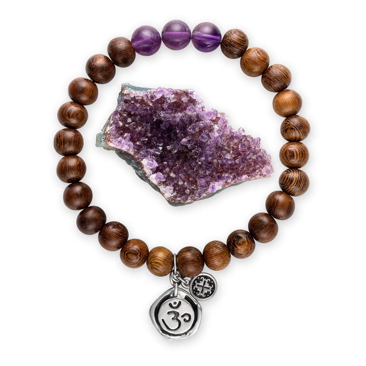 SERENITY: Gemstone Gift Set: Triple Happiness Amethyst Charm Bracelet with Gemstone