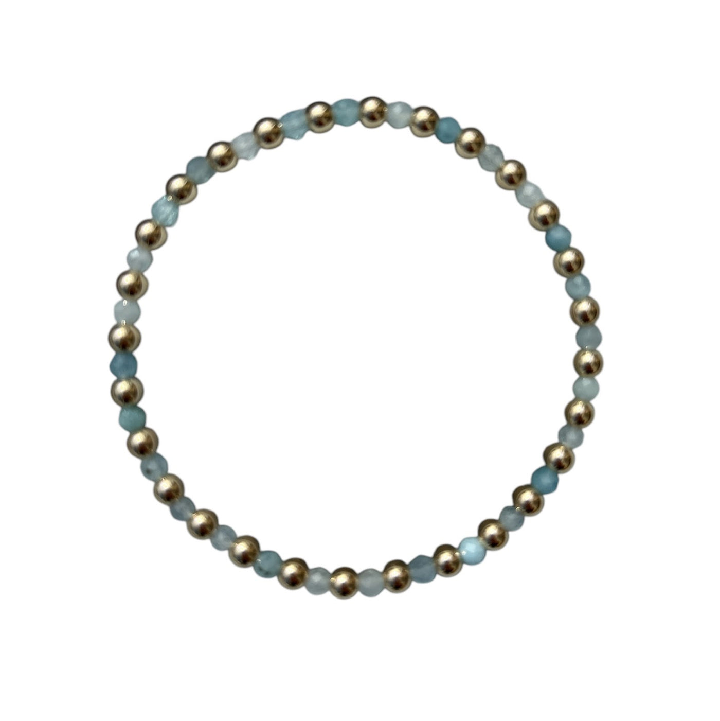 MARCH: Aquamarine Birthstone Bliss + 14k Gold Filled Beaded Stretch Bracelet (3-4mm)