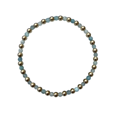 MARCH: Aquamarine Birthstone Bliss + 14k Gold Filled Beaded Stretch Bracelet (3-4mm)