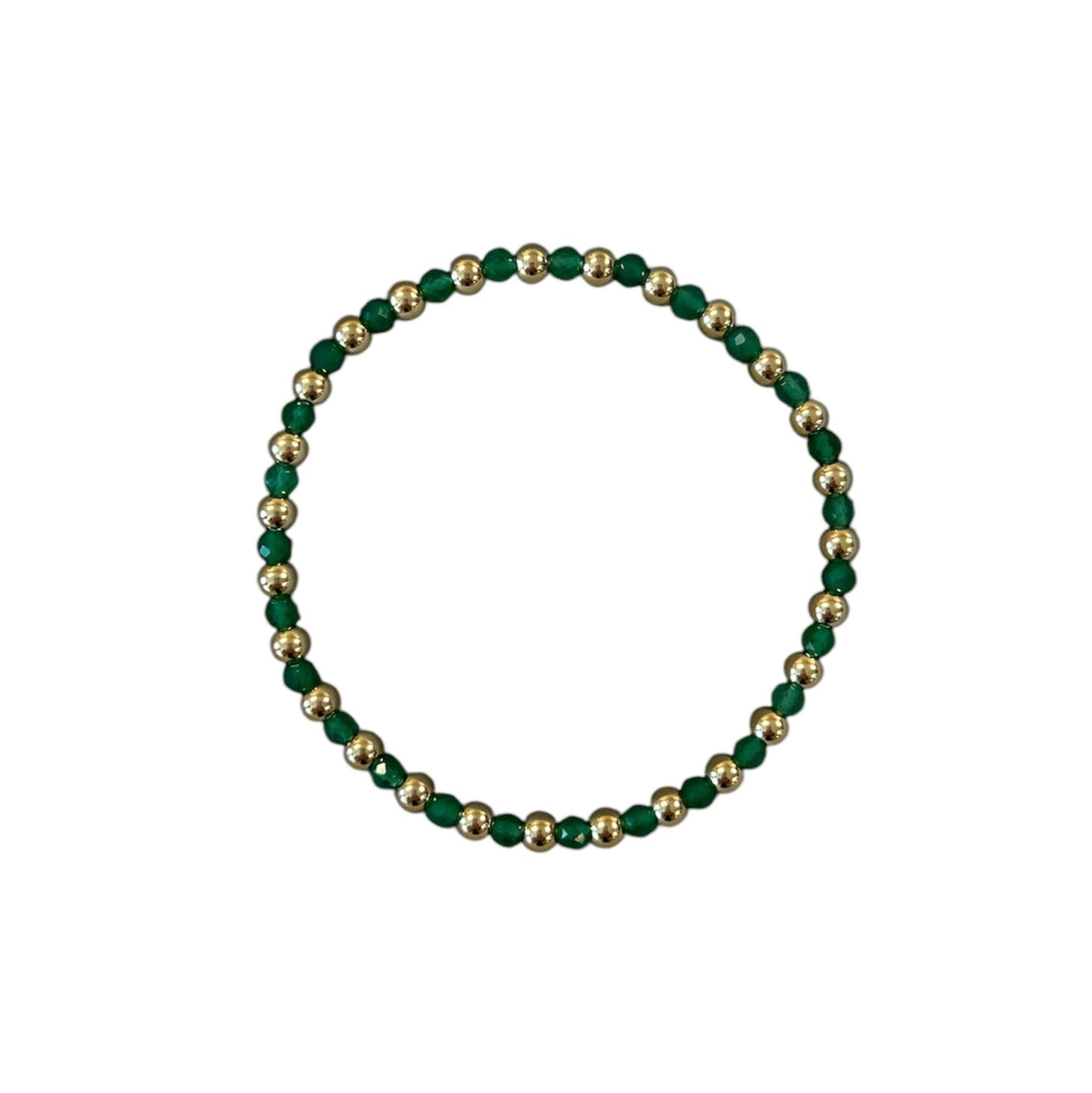 MAY: Green Agate Birthstone Bliss + 14k Gold Filled Beaded Stretch Bracelet (3-4mm)