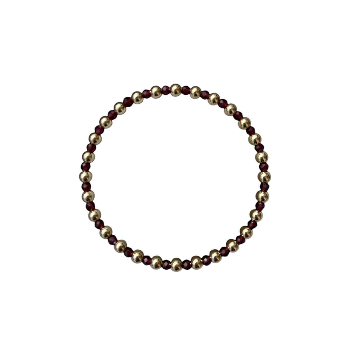 JANUARY: Garnet Birthstone Bliss + 14k Gold Filled Beaded Stretch Bracelet (3-4mm)