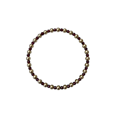 JANUARY: Garnet Birthstone Bliss + 14k Gold Filled Beaded Stretch Bracelet (3-4mm)