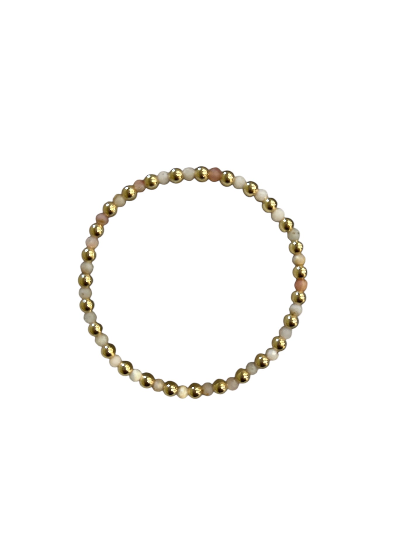 October: Pink Opal Birthstone Bliss + 14k Gold Filled Beaded Stretch Bracelet (3-4mm)