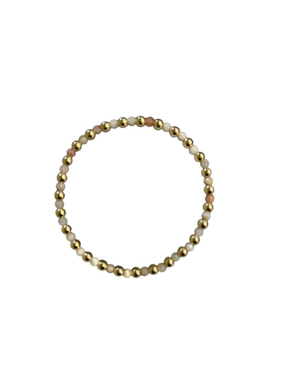 October: Pink Opal Birthstone Bliss + 14k Gold Filled Beaded Stretch Bracelet (3-4mm)