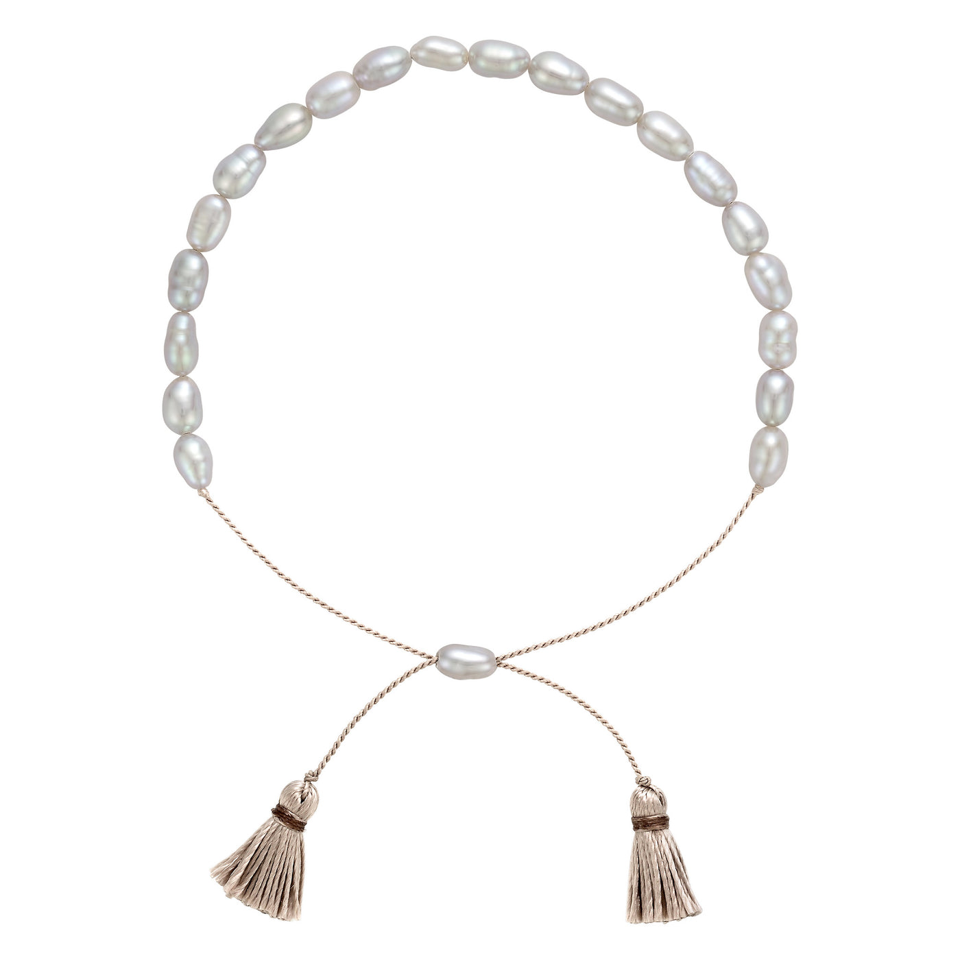 Pearl Adjustable Bracelet with Tassels Gray