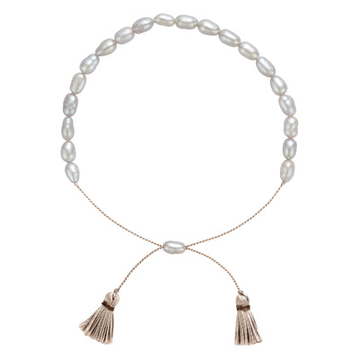Pearl Adjustable Bracelet with Tassels Gray