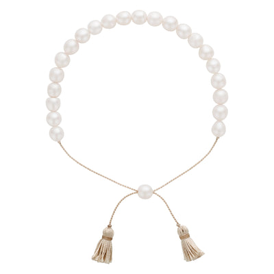 Pearl Adjustable Bracelet with Tassels White