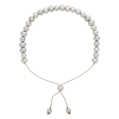 Pearl Adjustable Bracelet with Pearl Drop Ties Gray
