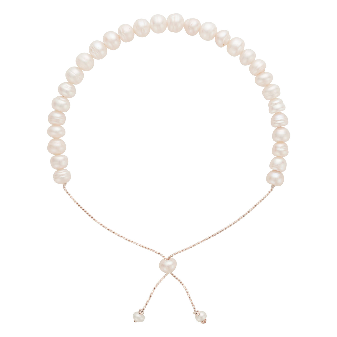 Pearl Adjustable Bracelet with Pearl Drop Ties White