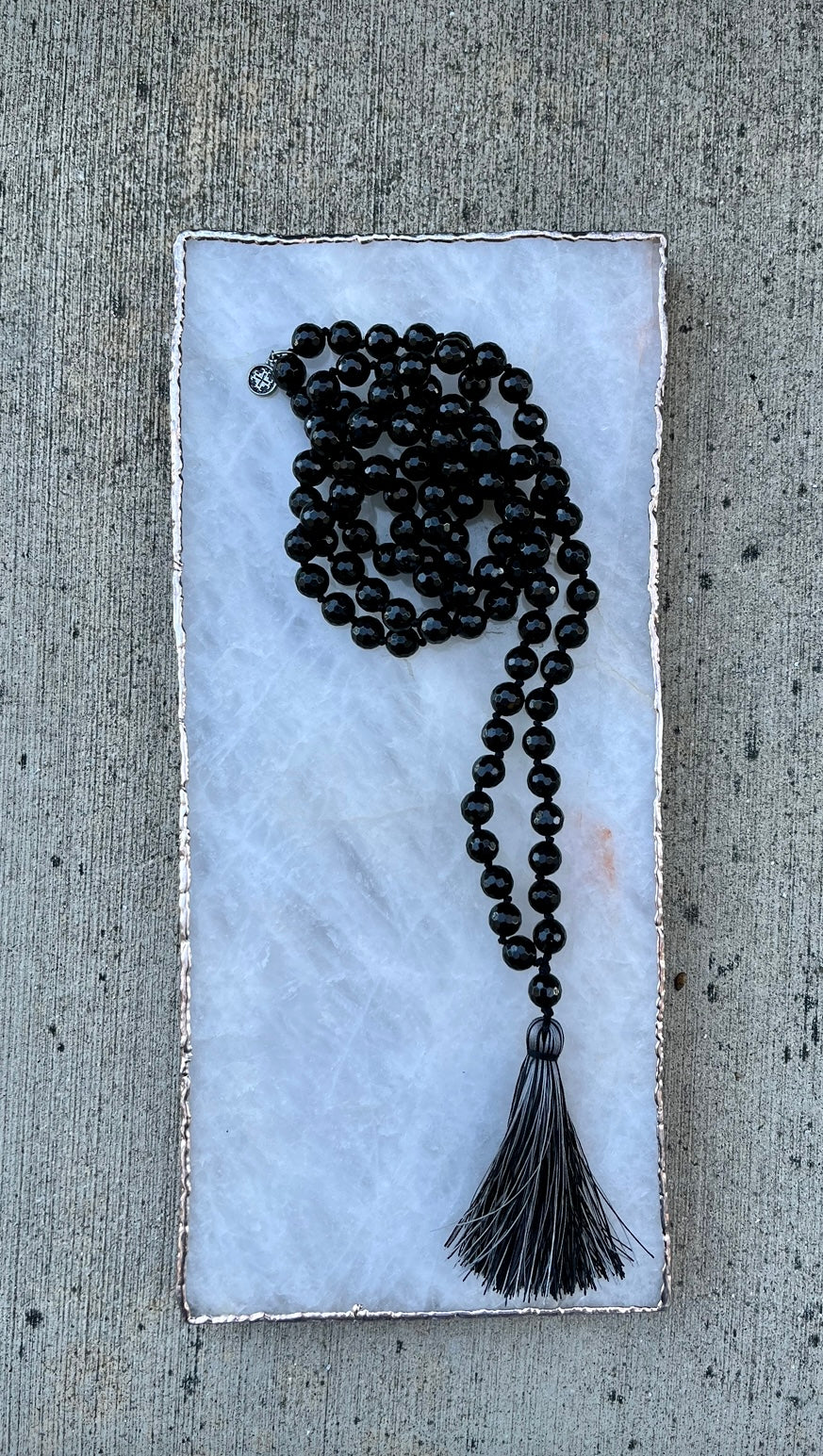 PROTECTION: Black tourmaline Faceted 108 bead Hand-knotted Mala 8mm
