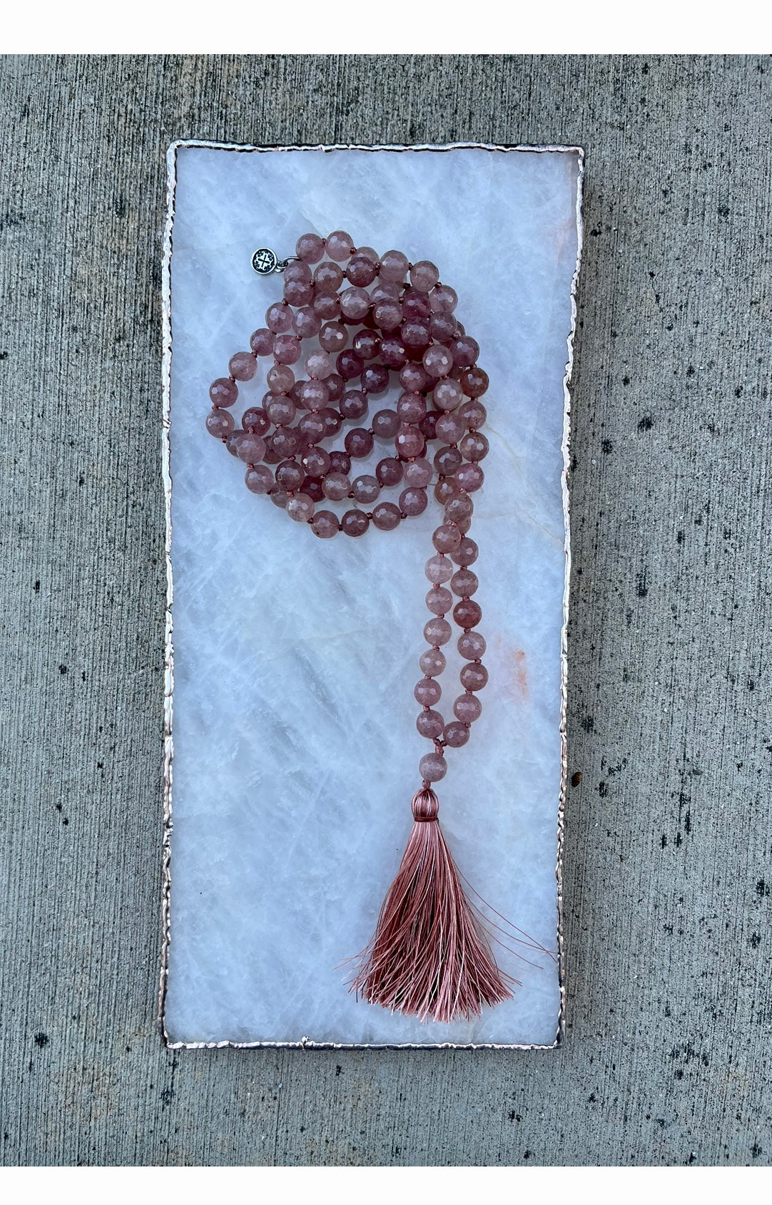 VITALITY: Ruby Quartz Faceted 108 bead Hand-knotted Mala 8mm