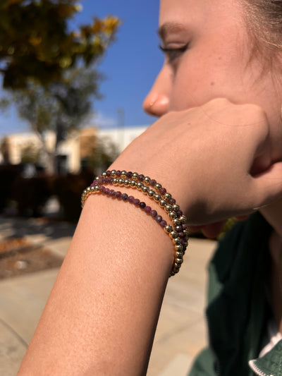 JANUARY Birthstone: Garnet + Gold Filled Beaded Birthstone Bar Stretch Bracelet