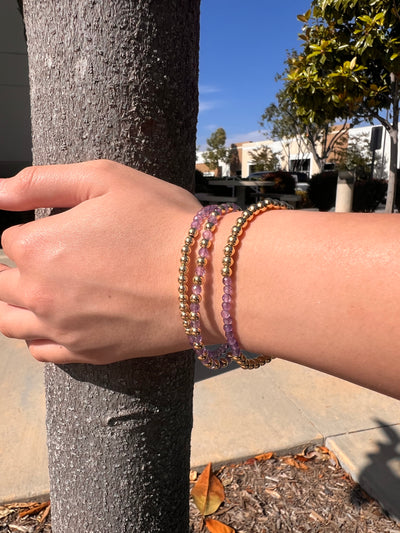 FEBRUARY Birthstone: Amethyst + Gold Filled Beaded Birthstone Bar Stretch Bracelet