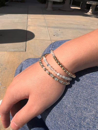 MARCH: Aquamarine Birthstone Bliss + 14k Gold Filled Beaded Stretch Bracelet (3-4mm)