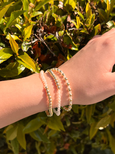 APRIL: Crystal Quartz Birthstone Bliss + 14k Gold Filled Beaded Stretch Bracelet (3-4mm)