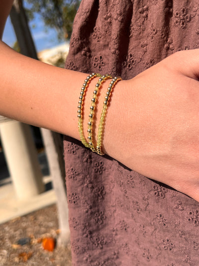 AUGUST Birthstone: Peridot+ Gold Filled Beaded Birthstone Bar Stretch Bracelet