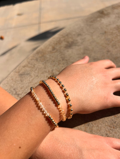 NOVEMBER Birthstone: Citrine + Gold Filled Beaded Birthstone Bar Stretch Bracelet