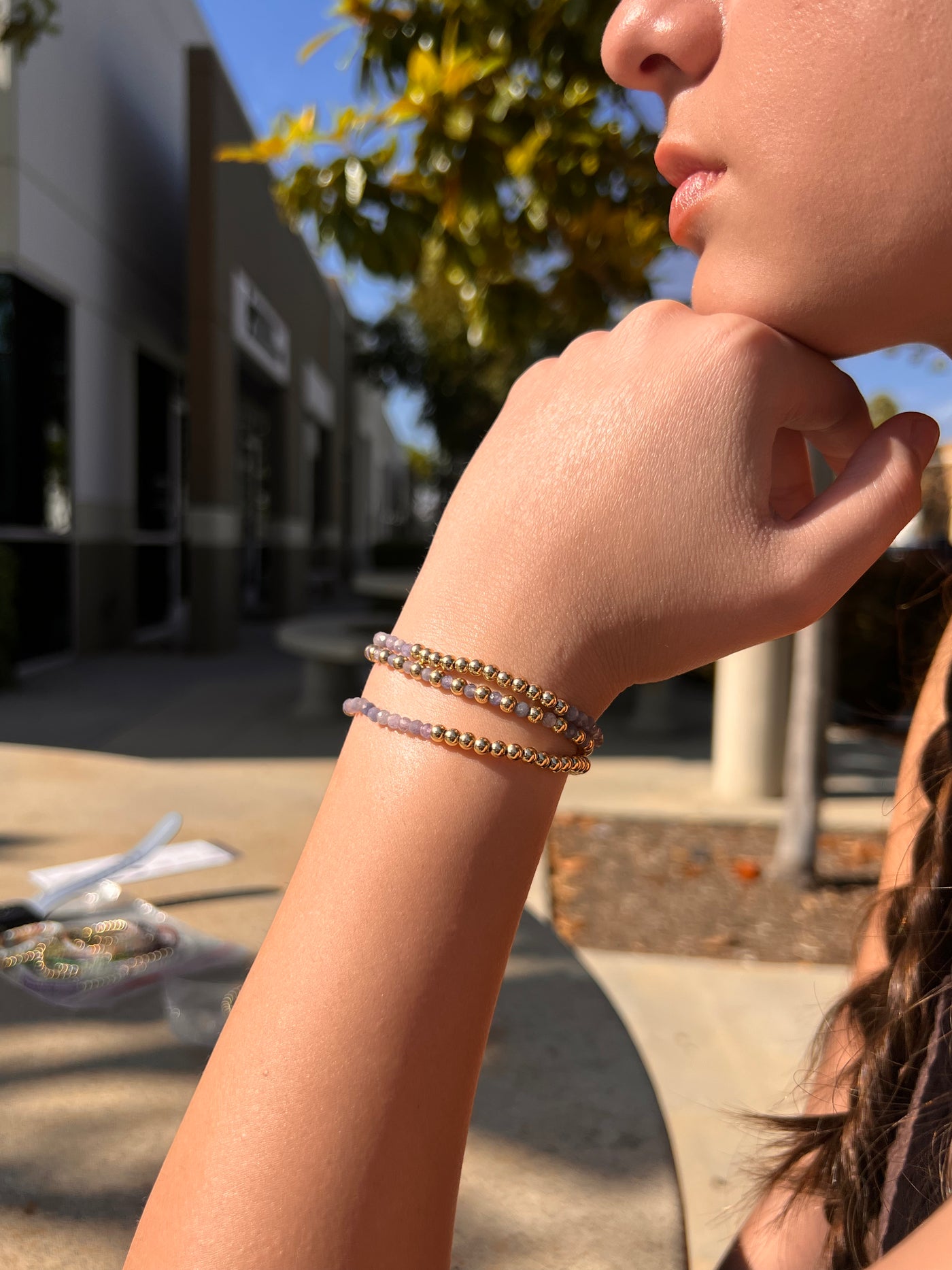 DECEMBER Birthstone: Tanzanite + Gold Filled Beaded Birthstone Bar Stretch Bracelet