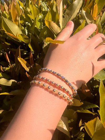 JUNE: Moonstone Birthstone Bliss + 14k Gold Filled Beaded Stretch Bracelet (3-4mm)