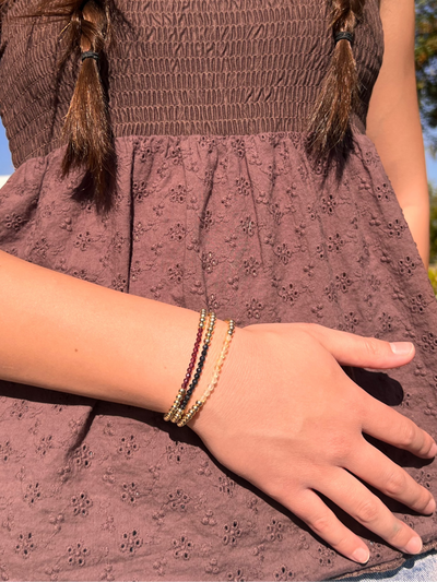 FEBRUARY Birthstone: Amethyst + Gold Filled Beaded Birthstone Bar Stretch Bracelet