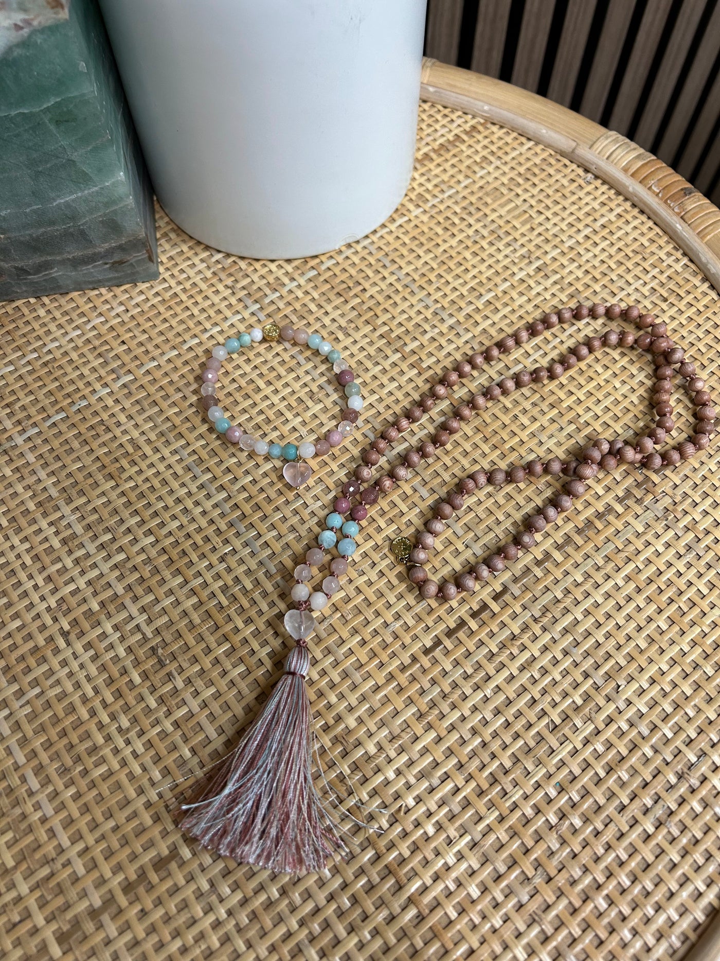 MATA MALA LUXE:  Gemstone Mix Stretch Bracelet with Rose Quartz Charm