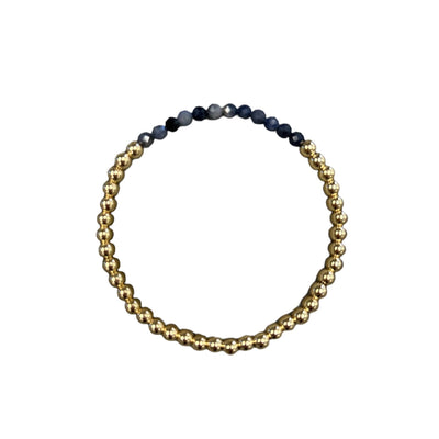 SEPTEMBER Birthstone: Sapphire + Gold Filled Beaded Birthstone Bar Stretch Bracelet