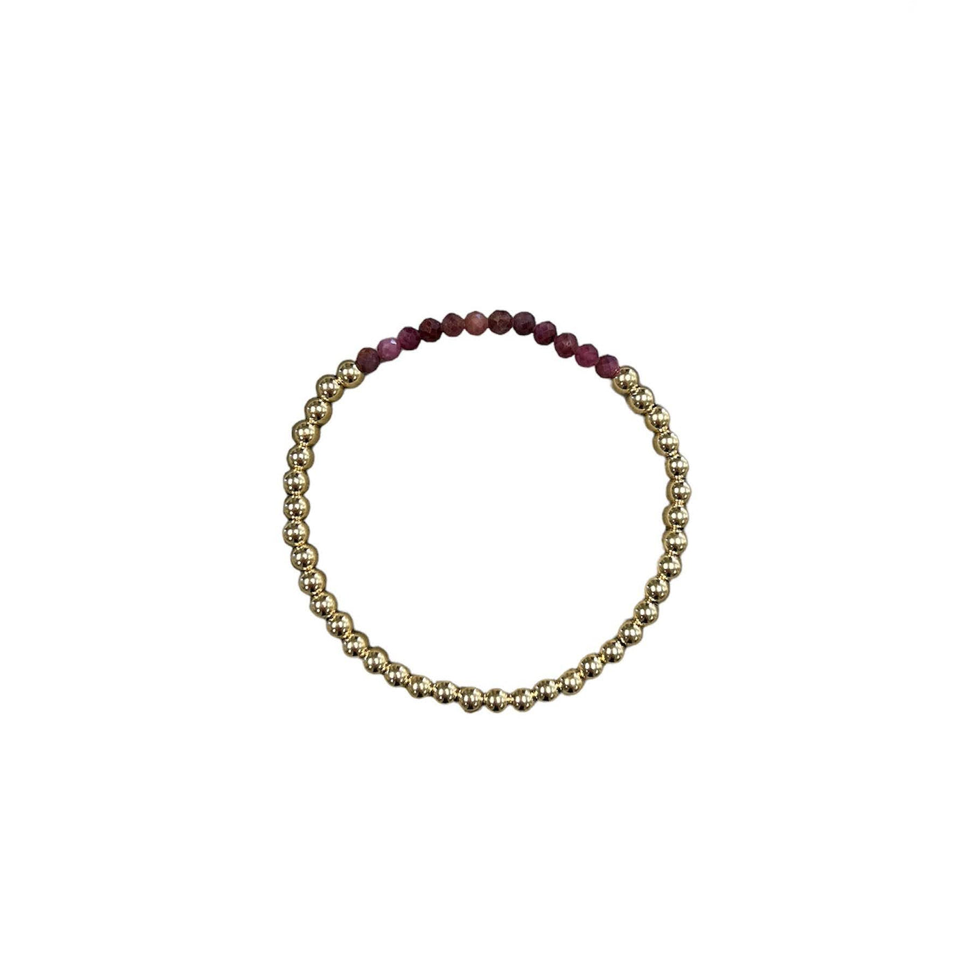 JULY Birthstone: Rubine + Gold Filled Beaded Birthstone Bar Stretch Bracelet
