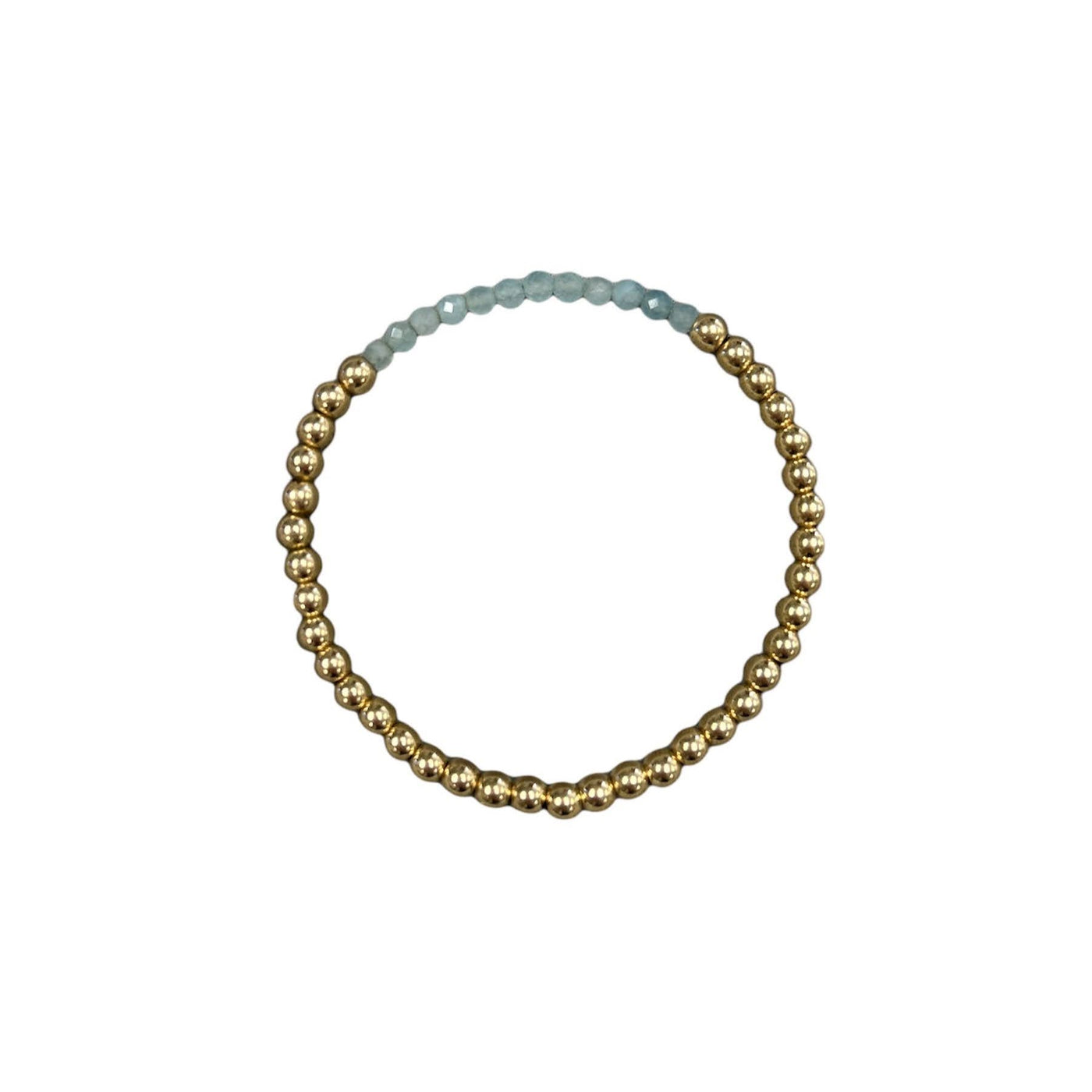 MARCH Birthstone: Aquamarine+ Gold Filled Beaded Birthstone Bar Stretch Bracelet
