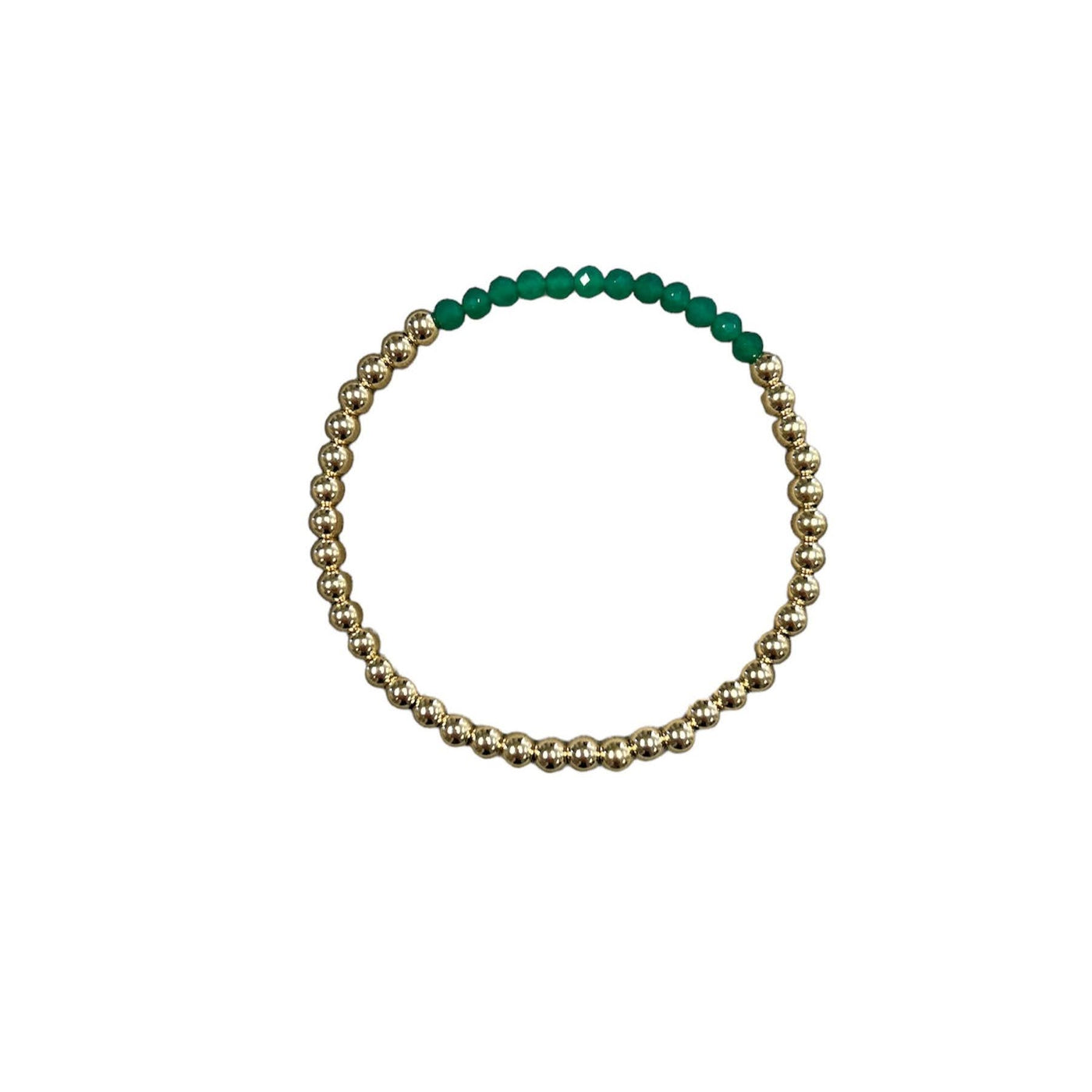 MAY Birthstone: Green Agate + Gold Filled Beaded Birthstone Bar Stretch Bracelet