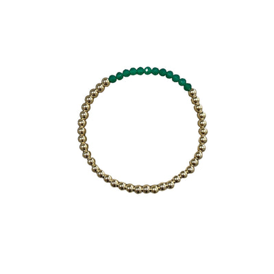 MAY Birthstone: Green Agate + Gold Filled Beaded Birthstone Bar Stretch Bracelet