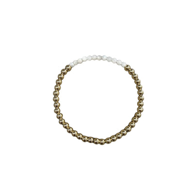 JUNE Birthstone: White Moonstone + Gold Filled Beaded Birthstone Bar Stretch Bracelet