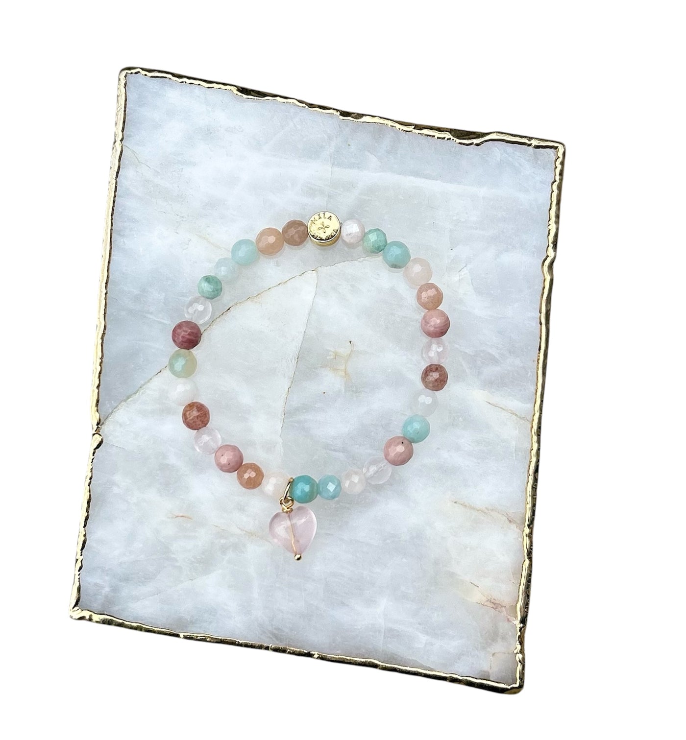 MATA MALA LUXE:  Gemstone Mix Stretch Bracelet with Rose Quartz Charm