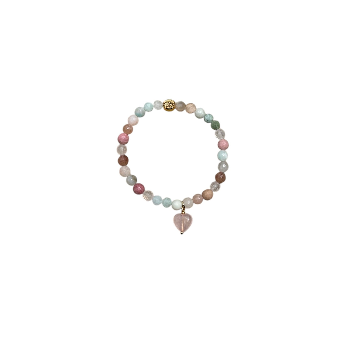 MATA MALA LUXE:  Gemstone Mix Stretch Bracelet with Rose Quartz Charm
