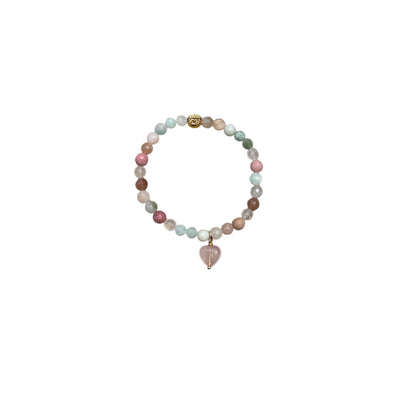 MATA MALA LUXE:  Gemstone Mix Stretch Bracelet with Rose Quartz Charm