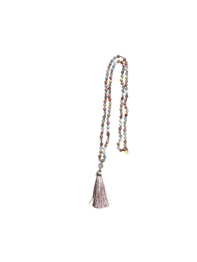 MATA MALA LUXE:  108 Bead Hand-knotted Gemstone Mix Mala with Rose Quartz Heart Guru Bead
