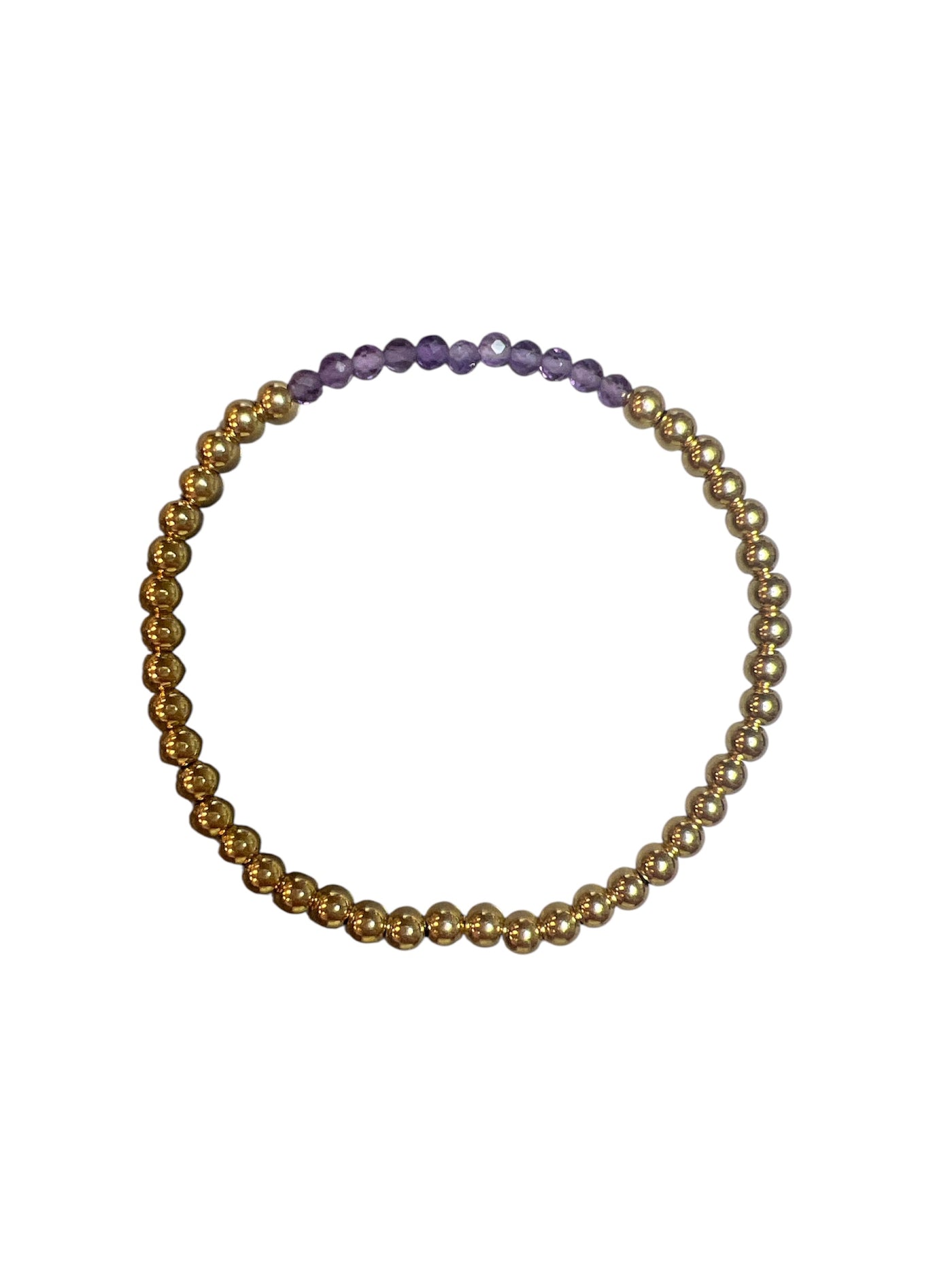 FEBRUARY Birthstone: Amethyst + Gold Filled Beaded Birthstone Bar Stretch Bracelet