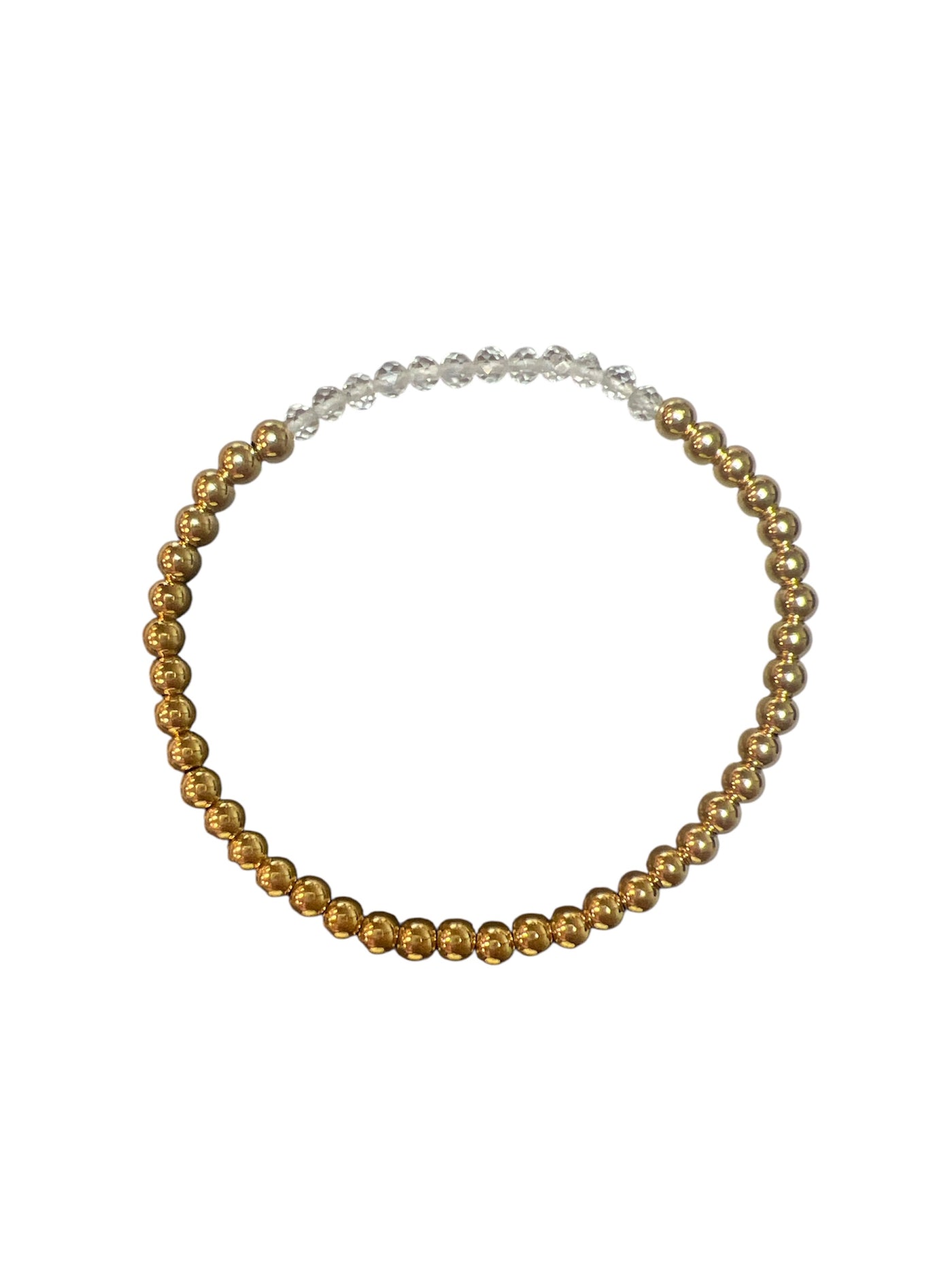APRIL Birthstone: Crystal Quartz+ Gold Filled Beaded Birthstone Bar Stretch Bracelet