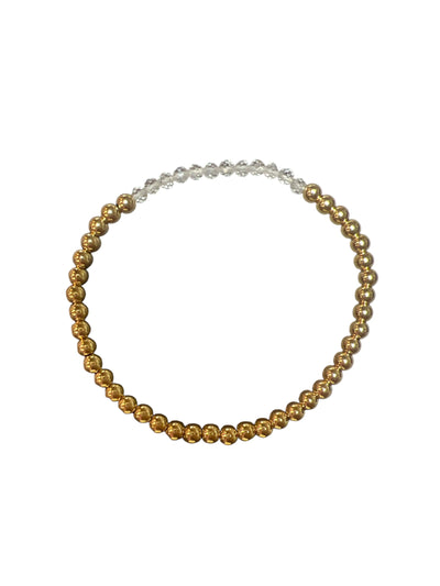 APRIL Birthstone: Crystal Quartz+ Gold Filled Beaded Birthstone Bar Stretch Bracelet