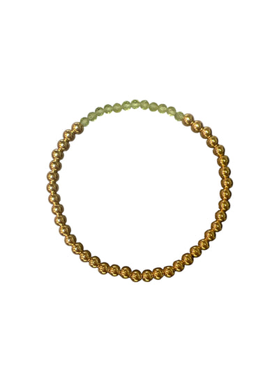 AUGUST Birthstone: Peridot+ Gold Filled Beaded Birthstone Bar Stretch Bracelet
