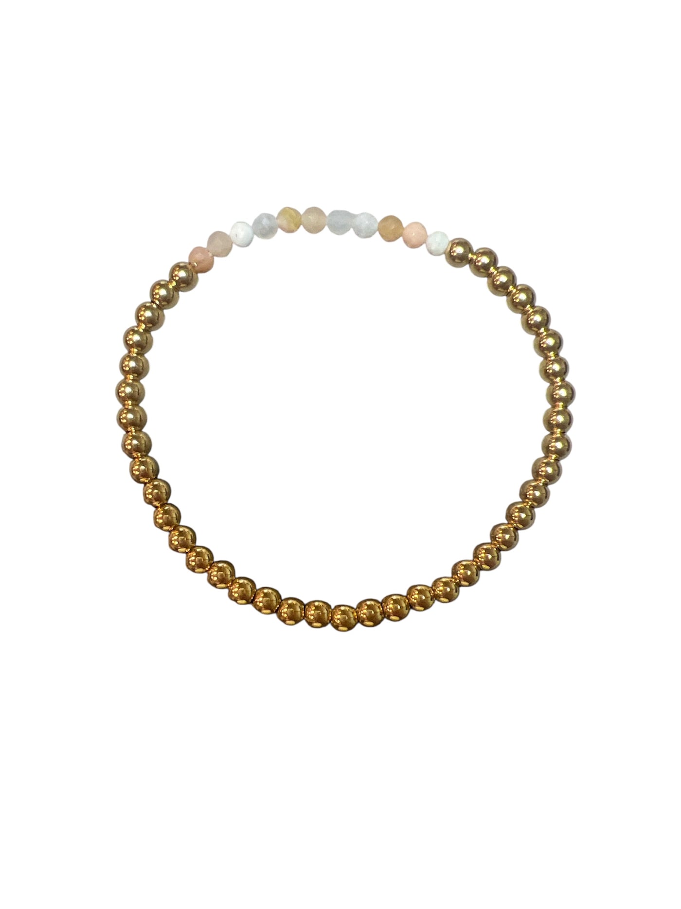 OCTOBER Birthstone: Pink Opal + Gold Filled Beaded Birthstone Bar Stretch Bracelet