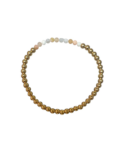 OCTOBER Birthstone: Pink Opal + Gold Filled Beaded Birthstone Bar Stretch Bracelet