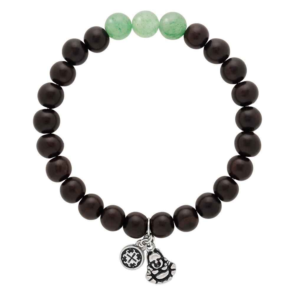 Triple Happiness Bracelet: Blackwood + Green Aventurine with Buddha charm - malaandmantra