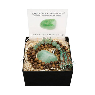 Gemstone Gift Set: Green Aventurine + Robles wood Namaste Mala with Gemstone - malaandmantra