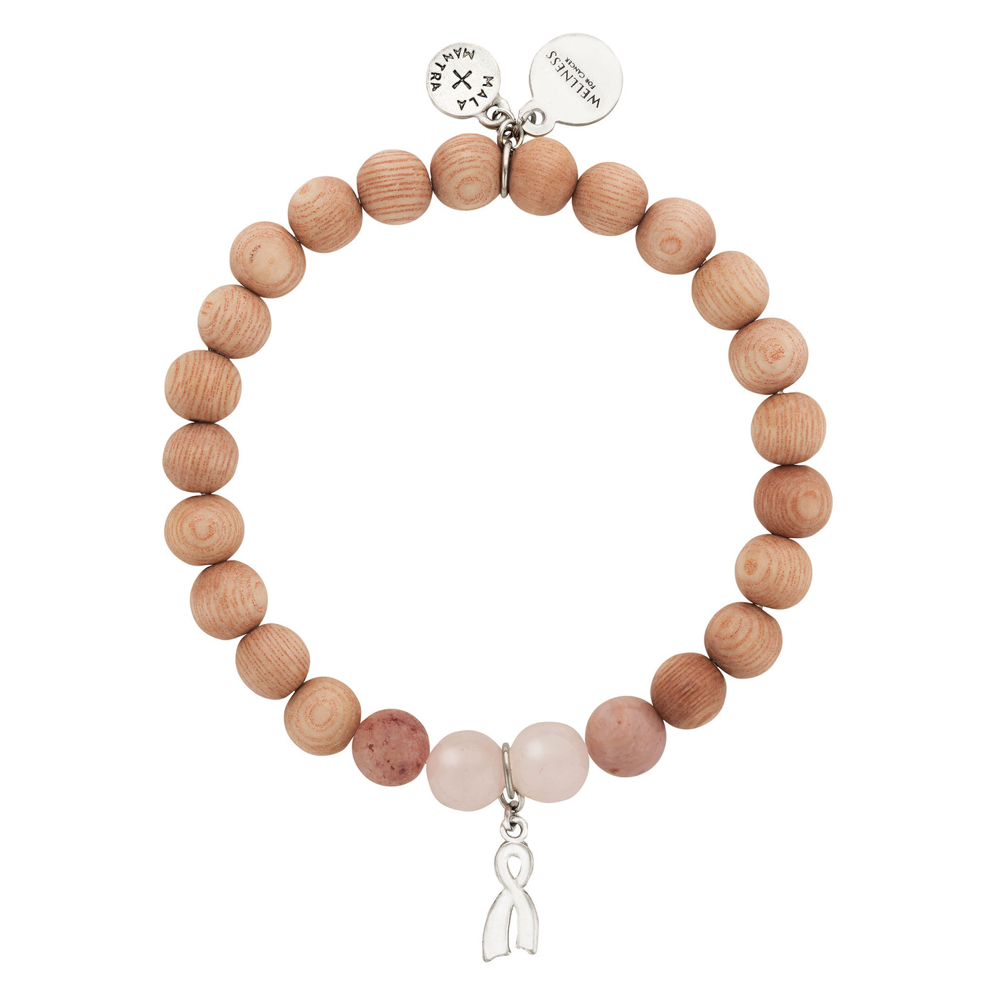 Wellness for Cancer Rosewood and Gemstone Stretch Bracelet with BCA charm
