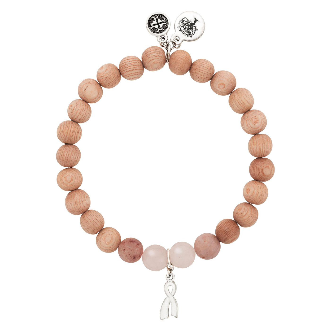Wellness for Cancer Rosewood and Gemstone Stretch Bracelet with BCA charm